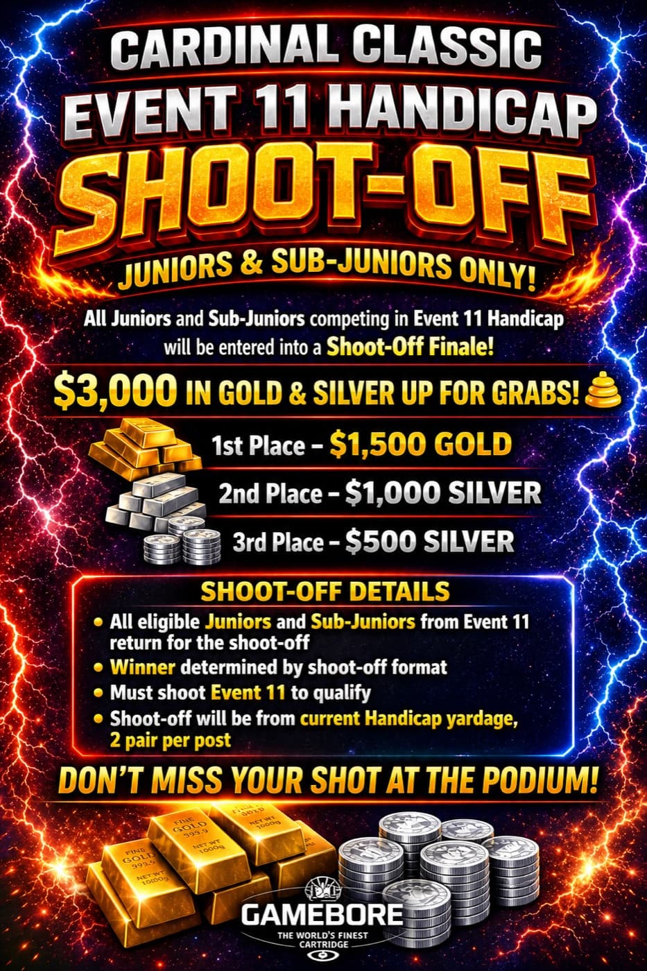 Cardinal Classic Event 11 Handicap Shoot-Off for Juniors & Sub-Juniors, $3,000 in gold and silver flyer