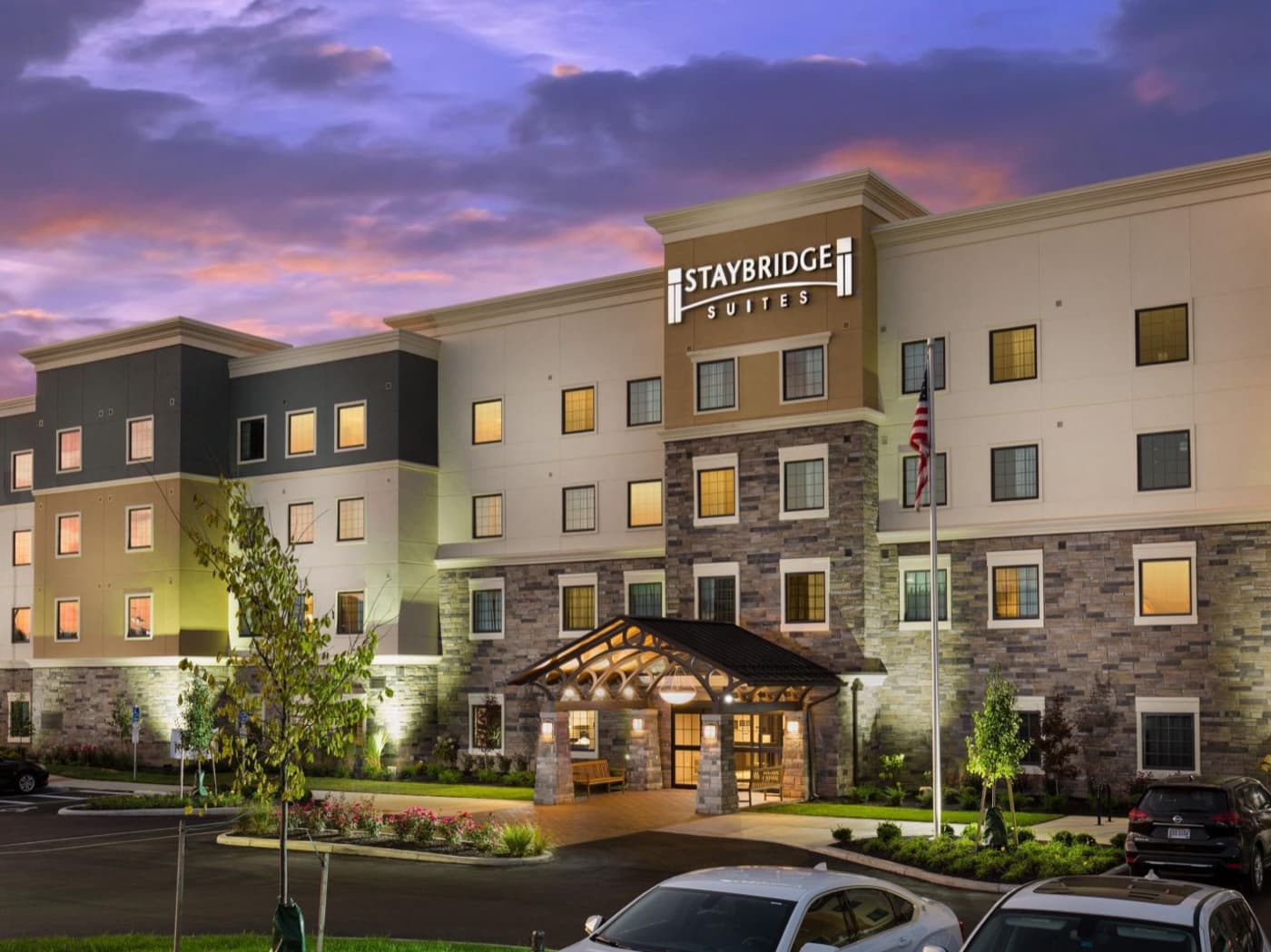 Staybridge Suites Columbus Polaris exterior at dusk